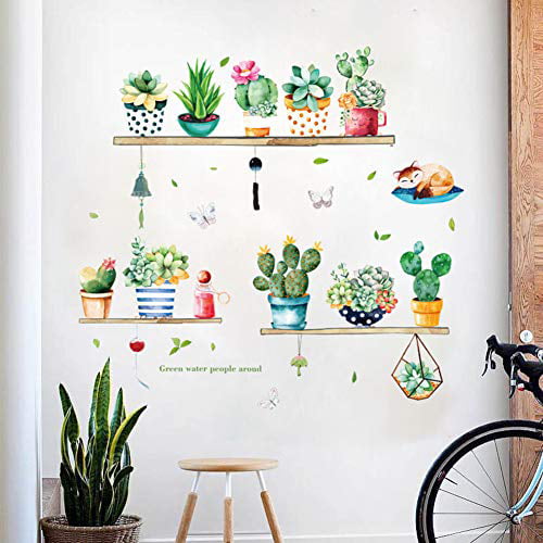 Pot Plant Cactus Wall Sticker Vinyl DIY Art Mural for Room Kitchen Glass Window 